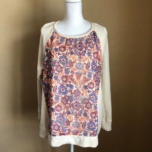 Lucky Brand Cream Sweatshirt with Floral Front Panel in Purple and Orange